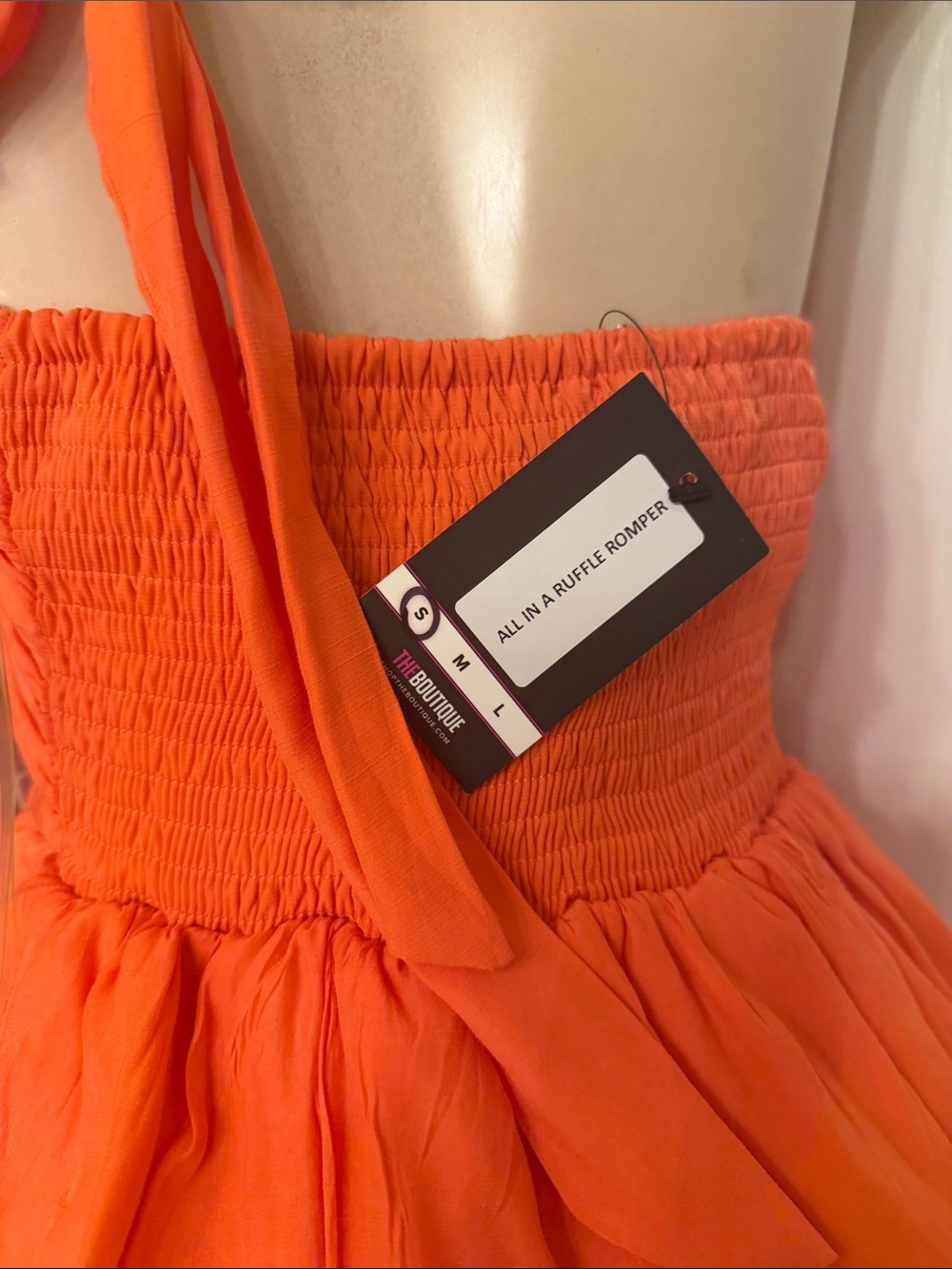 One-Shoulder Ruffle Mini Dress in Bright Orange - Picture 6 of 6